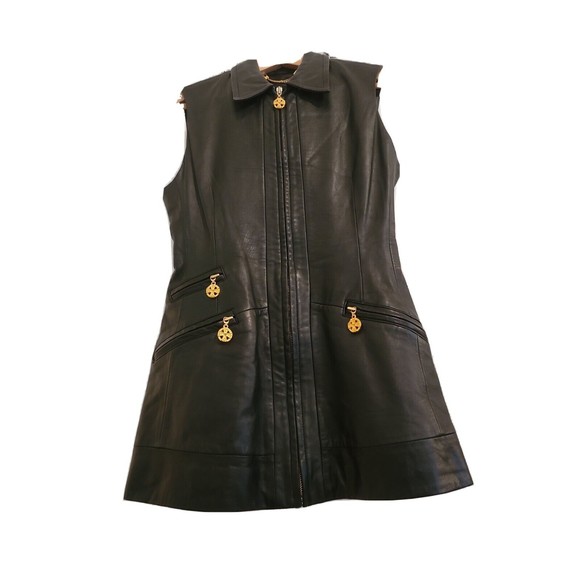 CLASSIQUES for NORDSTROM Rare Vintage Women's Leather Zip Up Long Line Vest sz 4 - Picture 3 of 9